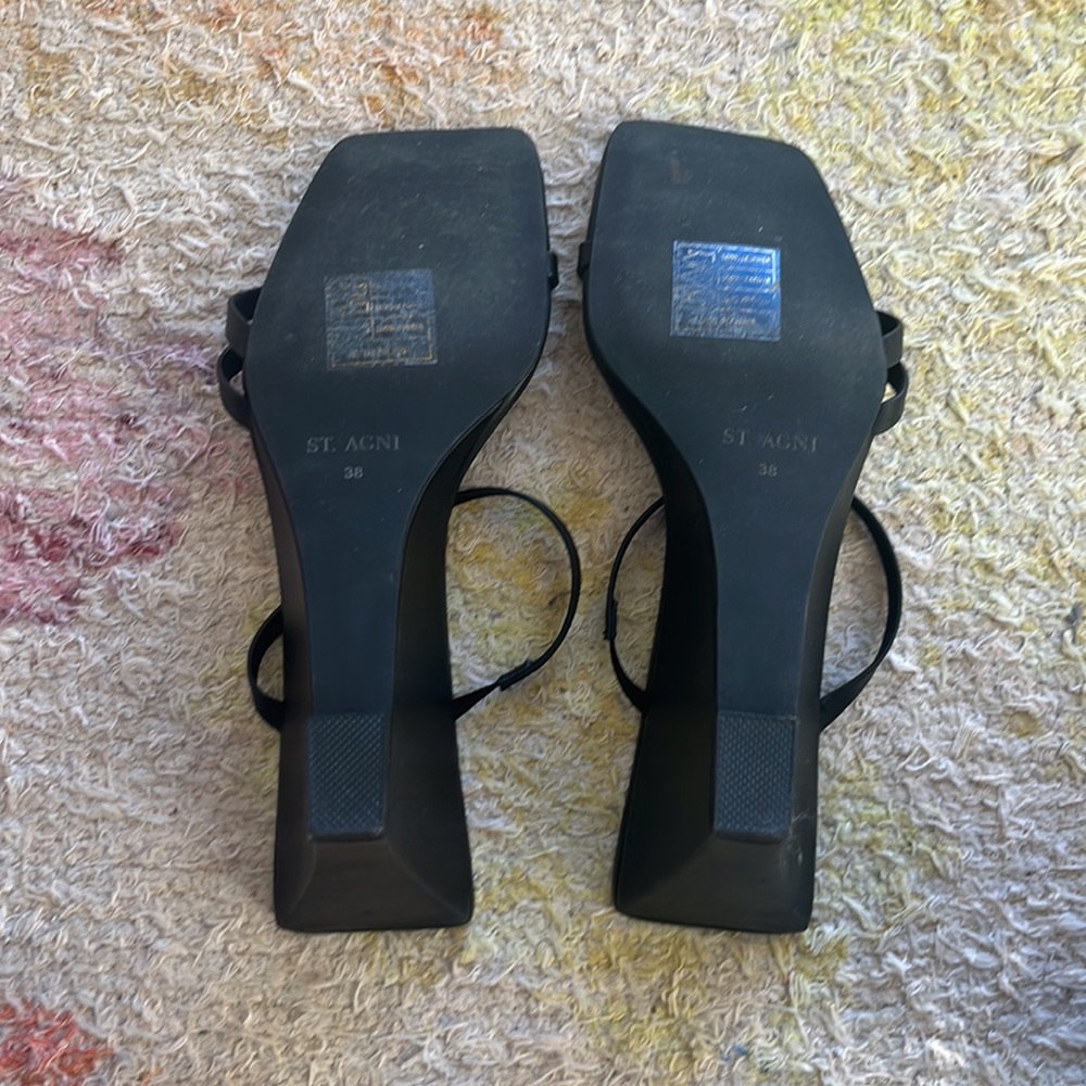 St. Agni Black Strappy Wedge Sandals - Picture 5 of 5